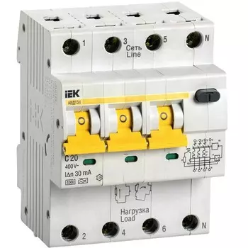 Автомат дифференциальный IEK Karat 20А 3P+N тип A 30 мА 6 кА (MAD22-6-020-C-30)
