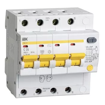 Автомат дифференциальный IEK Karat 25А 3P+N тип AC 30 мА 4,5 кА (MAD10-4-025-C-030)