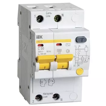 Автомат дифференциальный IEK Karat 50А 1P+N тип AC 100 мА 4,5 кА (MAD10-2-050-C-100)