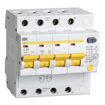 Автомат дифференциальный IEK Karat 50А 3P+N тип AC 30 мА 4,5 кА (MAD10-4-050-C-030)