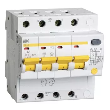 Автомат дифференциальный IEK Karat 63А 3P+N тип AC 30 мА 4,5 кА (MAD10-4-063-C-030)
