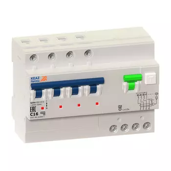 Автомат дифференциальный КЭАЗ OptiDin VD63 16А 3P+N тип AC 30 мА 6 кА (103476)