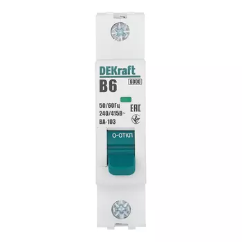 Автоматический выключатель модульный Dekraft BA-103 1P 6А тип B 6 кА 230/400 В (12205DEK)