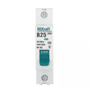 Автоматический выключатель модульный Dekraft BA-103 1P 25А тип B 6 кА 230/400 В (12211DEK)