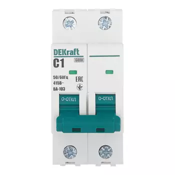 Автоматический выключатель модульный Dekraft BA-103 2P 1А тип C 6 кА 230/400 В (12280DEK)