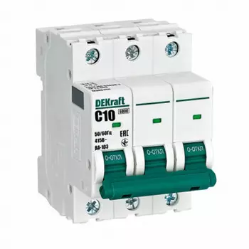 Автоматический выключатель модульный Dekraft BA-103 3P 10А тип C 6 кА 230/400 В (12303DEK)