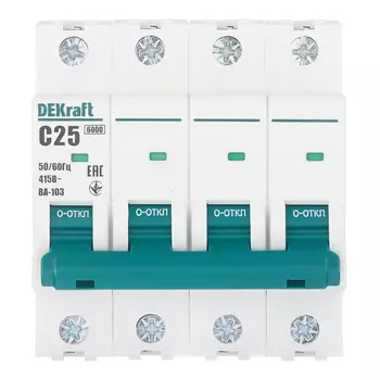 Автоматический выключатель модульный Dekraft BA-103 4Р 25А тип C 6 кА 230/400 В (12323DEK)