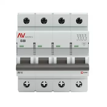 Автоматический выключатель модульный EKF Averes AV-6 4Р 20А тип D 6 кА 400 В (mcb6-4-20D-av)