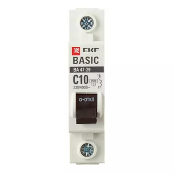 Автоматический выключатель модульный EKF Basic ВА 47-29 1P 10А тип C 4,5 кА 230 В (mcb4729-1-10C)