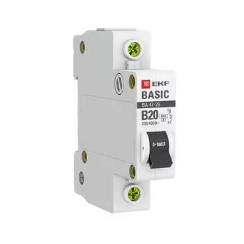 Автоматический выключатель модульный EKF Basic ВА 47-29 1P 20А тип B 4,5 кА 230 В (mcb4729-1-20-B)
