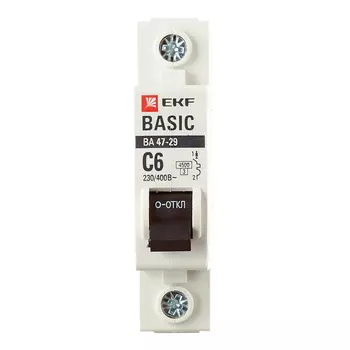 Автоматический выключатель модульный EKF Basic ВА 47-29 1P 6А тип C 4,5 кА 230 В (mcb4729-1-06C)