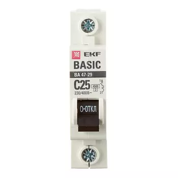 Автоматический выключатель модульный EKF Basic ВА 47-29 1P 25А тип C 4,5 кА 230 В (mcb4729-1-25C)