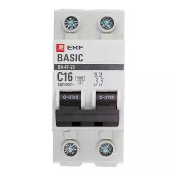 Автоматический выключатель модульный EKF Basic ВА 47-29 2P 16А тип C 4,5 кА 230 В (mcb4729-2-16C)
