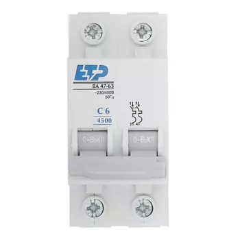 Автоматический выключатель модульный ETP ВА 47-63 2P 6А тип C 4,5 кА 230/400 В (11211)