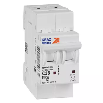 Автоматический выключатель модульный КЭАЗ OptiDin BM63 2P 16А тип C 4,5 кА 230/400 В (326803)