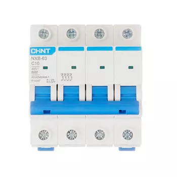 Автоматический выключатель модульный Chint NXB-63 4P 10А тип C 6 кА 400 В (814247)
