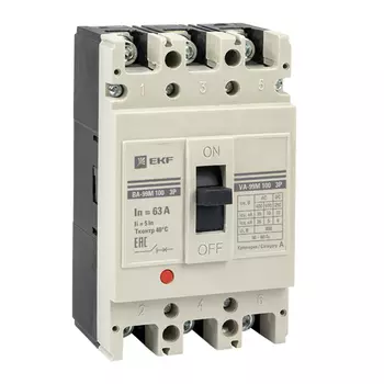 Автоматический выключатель в литом корпусе EKF PROxima ВА-99М-100 4P 63А 35 кА 400 В (mccb99-4P5In100-63m)