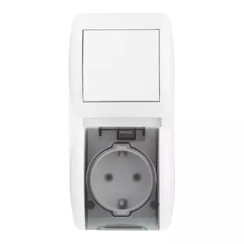 Блок переключатель и розетка Lezard Nata одноклавишный накладной белый (710-0200-172)