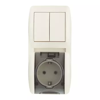 Блок переключатель и розетка Lezard Nata двухклавишный накладной крем (710-0300-173)