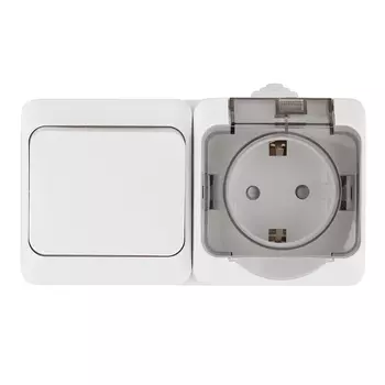 Блок переключатель и розетка Systeme Electric Этюд одноклавишный накладной белый (BPA16-246B)