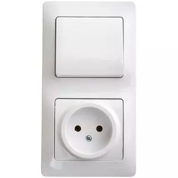 Блок выключатель и розетка Systeme Electric Glossa одноклавишный встраиваемый белый (GSL000160)