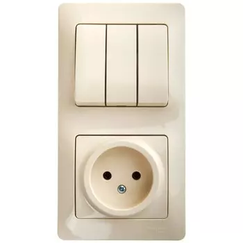 Блок выключатель и розетка Systeme Electric Glossa трехклавишный встраиваемый бежевый (GSL000276)