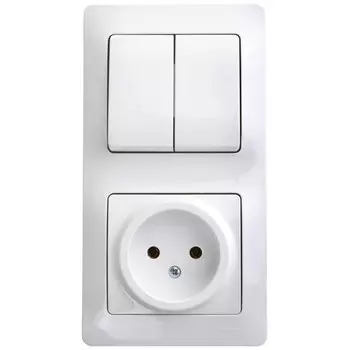 Блок выключатель и розетка Systeme Electric Glossa двухклавишный встраиваемый белый (GSL000172)