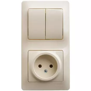 Блок выключатель и розетка Systeme Electric Glossa двухклавишный встраиваемый бежевый (GSL000272)
