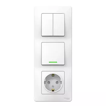 Блок выключатель и розетка Systeme Electric Blanca трехклавишный встраиваемый белый с подсветкой (BLNBS101211)