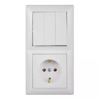 Блок выключателя с розеткой Svet SV1001 трехклавишный встраиваемый белый (SV1001-0005)