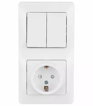 Блок выключатель и розетка Systeme Electric Glossa двухклавишный встраиваемый белый со шторками (GSL000174)