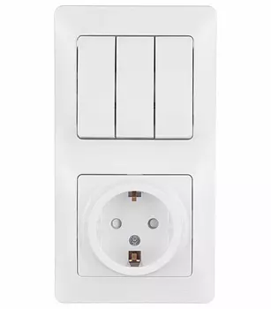 Блок выключатель и розетка Systeme Electric Glossa трехклавишный встраиваемый белый со шторками (GSL000178)