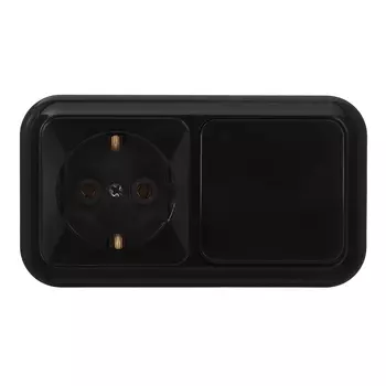 Блок выключатель и розетка Svet одноклавишный накладной черный (EV0362-5121)