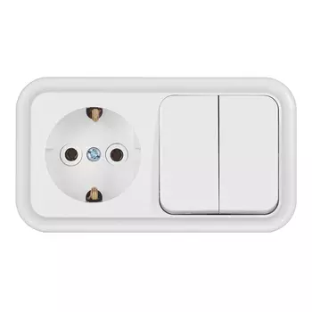 Блок выключатель и розетка Svet двухклавишный накладной белый (EV0362-5220)
