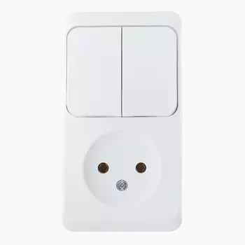 Блок выключатель и розетка Systeme Electric Этюд двухклавишный накладной белый (BPA16-205B)
