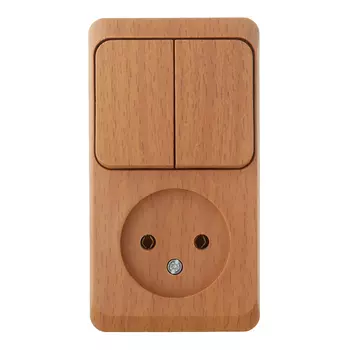 Блок выключатель и розетка Systeme Electric Этюд двухклавишный накладной бук (BPA16-205T)