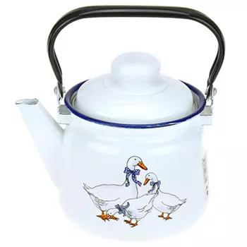 Чайник эмалированный Магнитогорская эмаль Гуси 1,5 л белый