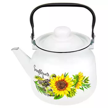 Чайник эмалированный Магнитогорская эмаль Подсолнухи 3,5 л белый