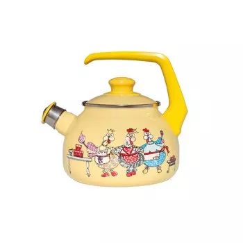 Чайник со свистком эмалированный Metrot Куриный переполох 2,5 л желтый