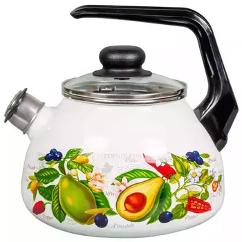 Чайник со свистком эмалированный Стальэмаль Авокадо 2 л белый