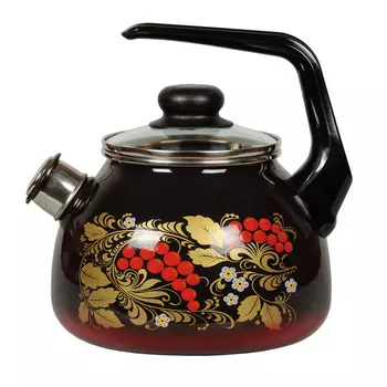 Чайник со свистком эмалированный Стальэмаль Рябинка 2 л черный