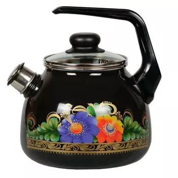 Чайник со свистком эмалированный Стальэмаль Вологда 3 л черный