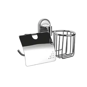Держатель для туалетной бумаги Haiba с крышкой и корзиной для освежителя металл хром (HB1903-1)