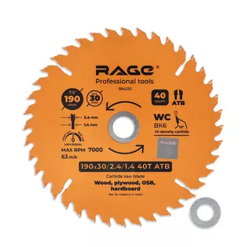 Диск пильный по дереву Rage by Vira Universal 190х30х1,4 мм 40 зубьев (594233)