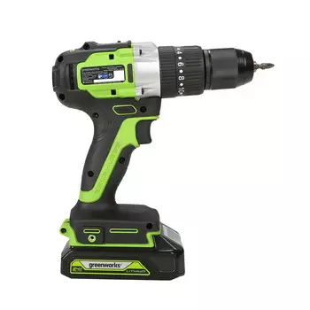 Дрель-шуруповерт ударная аккумуляторная бесщеточная Greenworks GD24DD60 24 В 2 Ач Li-Ion 1 АКБ и ЗУ (3704107UA)