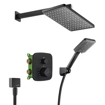 Душевая система Swedbe Platta встраиваемая с верхним душем с лейкой со смесителем черная (5565B)