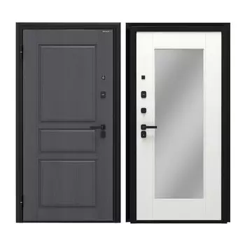 Дверь входная DoorHan Премиум Квадро левая вуддуб графит - малибу белый с зеркалом 980х2050 мм