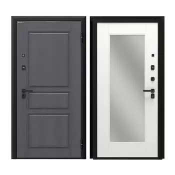 Дверь входная DoorHan Премиум Квадро правая вуддуб графит - малибу белый с зеркалом 880х2050 мм