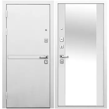 Дверь входная Ferroni 9СМ левая белая шагрень - эмалит белый с зеркалом 960х2050 мм