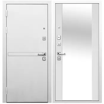 Дверь входная Ferroni 9СМ левая белая шагрень - эмалит белый с зеркалом 860х2050 мм